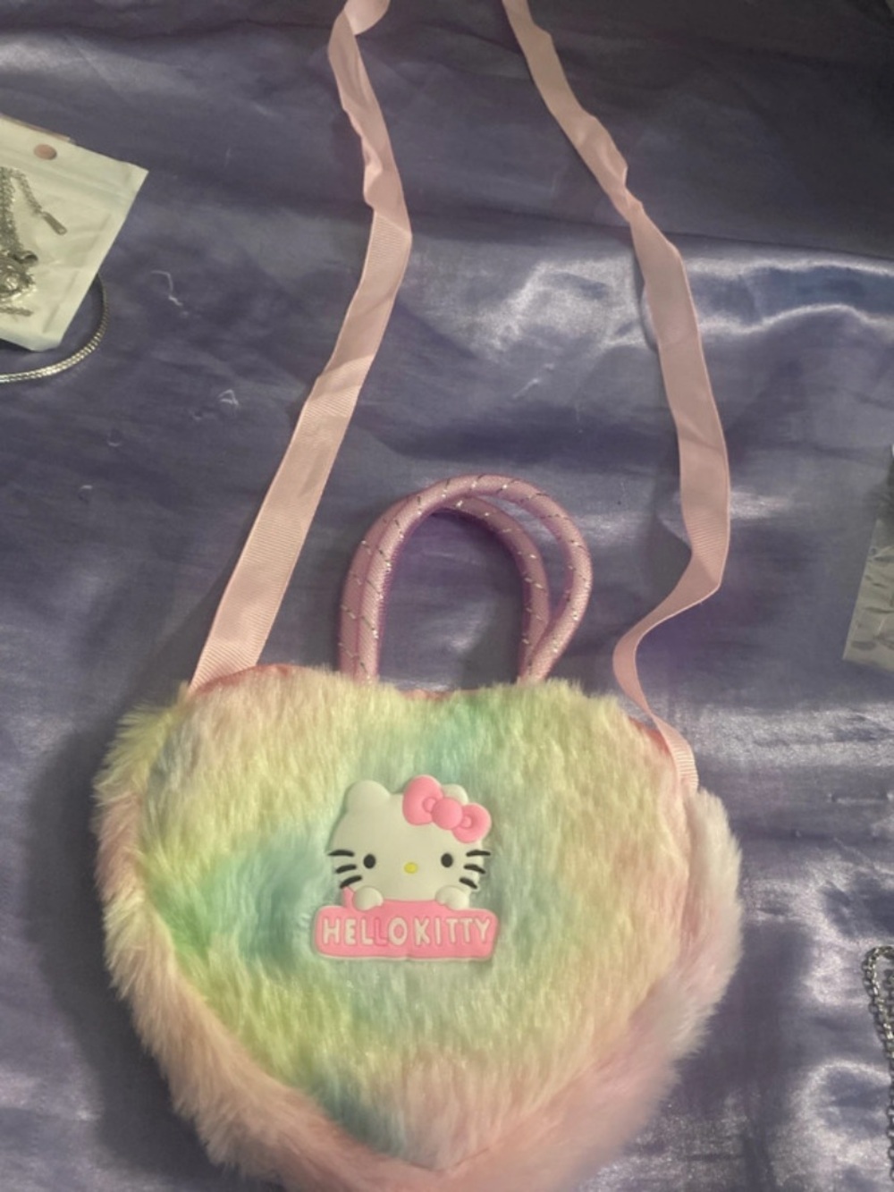 Hello Kitty Pastel Rainbow Heart Bag with Pink Bow Accent